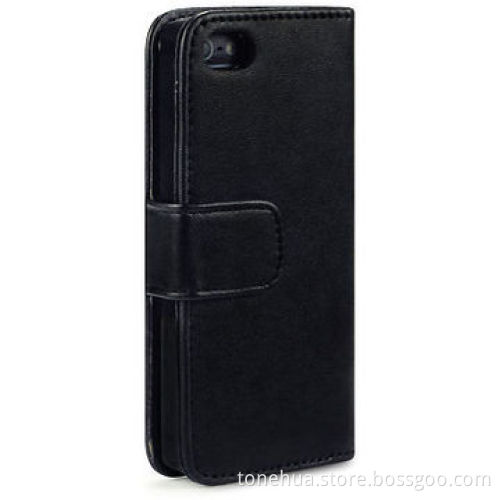 Black PU Leather Wallet Cover for iPhone 5S with Credit Card Slots